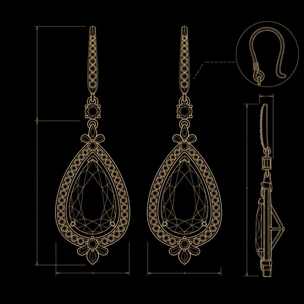 Engineering blueprint of a contest earrings