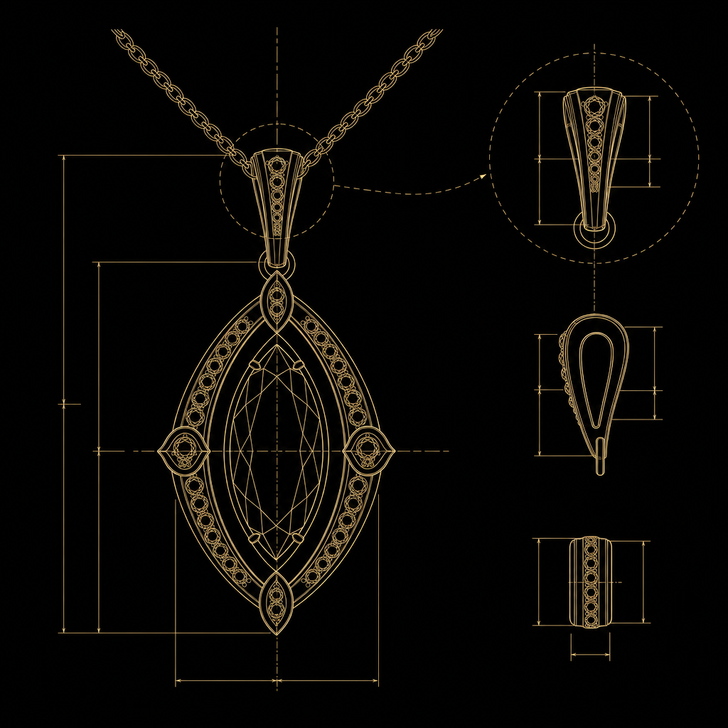 Engineering blueprint of a contest pendant